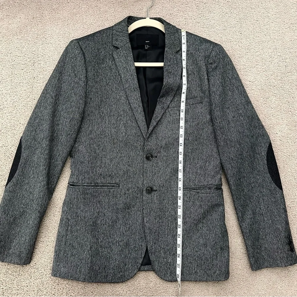 Slim Fit Charcoal Grey & Black Blazer Jacket With Elbow Patches - Fall / Office